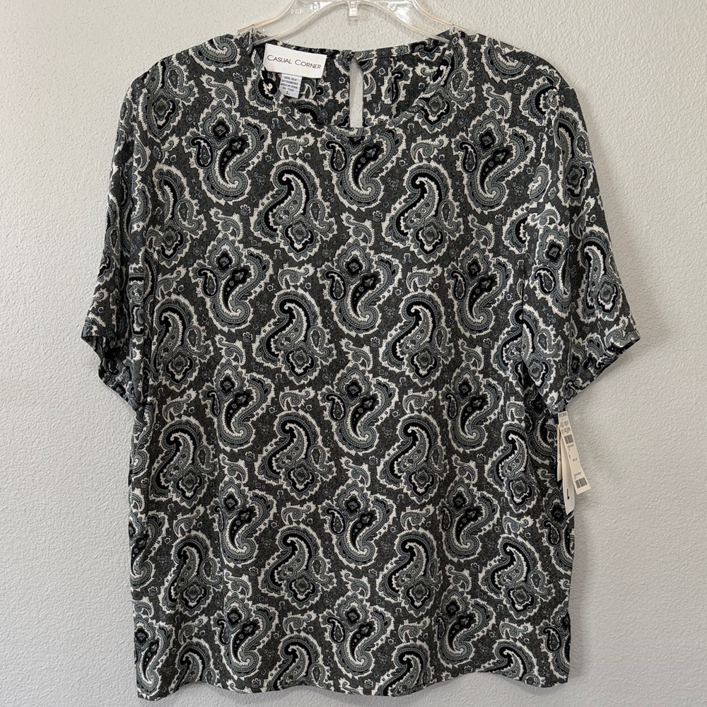 VTG Casual Corner 100% Silk Top Paisley Women’s L Original Tags Still Attached